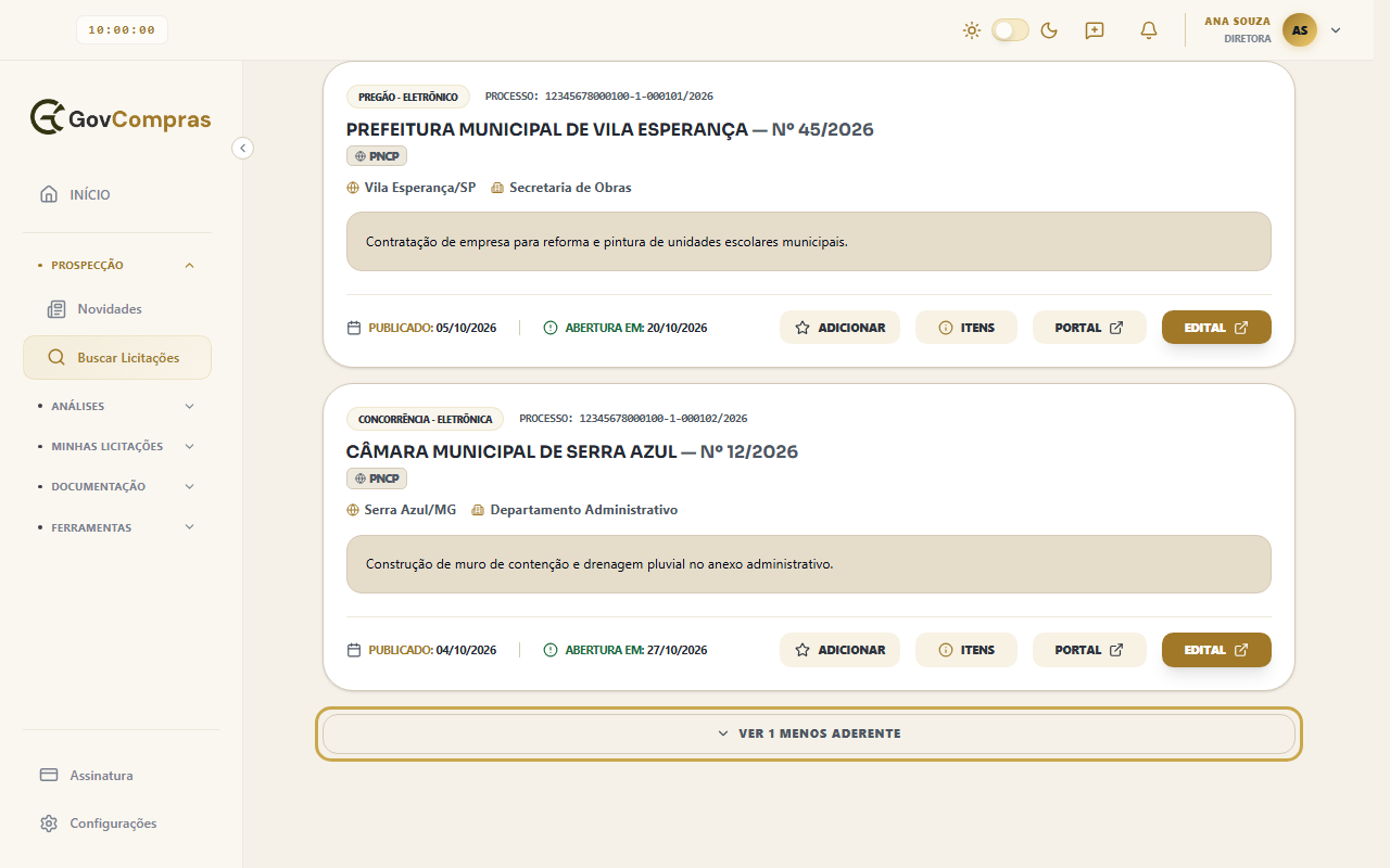 Fim da lista de resultados com o botão “ver 1 menos aderente” destacado.